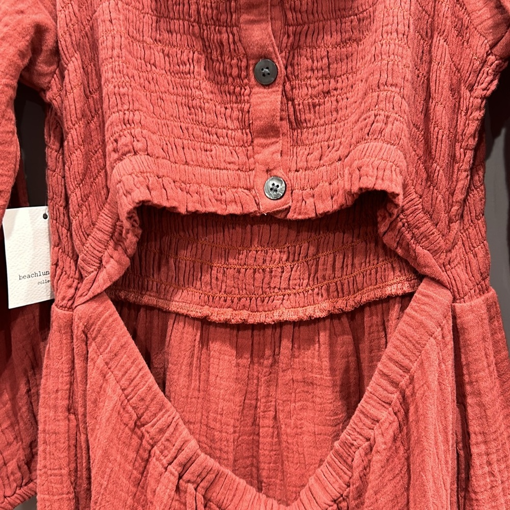 beachlunchlounge Women's Cutout Back Smocked Midi Dress L - Picture 8 of 15
